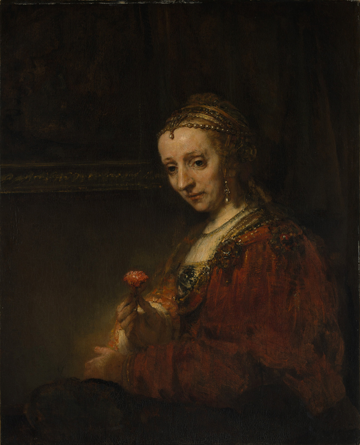  伦勃朗·梵·莱茵 Rembrandt van Rijn——手拿粉色康乃馨的女子